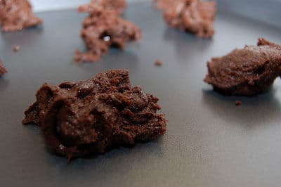 Chocolate cookie dough on a baking sheet