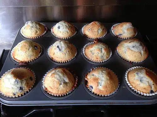 The blueberry muffins once baked